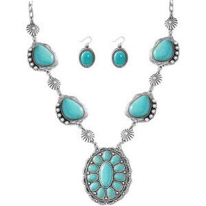 Exaggerated Turquoise Jewelery Set for Women Dangle Earring Pendant Choker